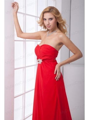 Empire Strapless Beading Backless Red Chiffon Prom Dress