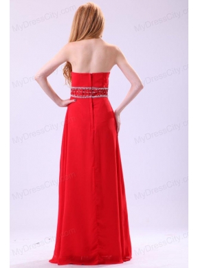 Empire Strapless Red Long Beading Chiffon Floor-length Prom Dress