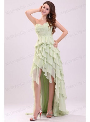 Empire Sweetheart High-low Ruching Chiffon Yellow Green Prom Dress