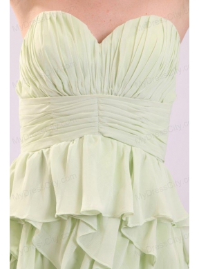 Empire Sweetheart High-low Ruching Chiffon Yellow Green Prom Dress