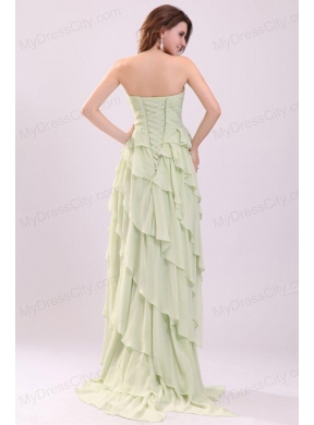 Empire Sweetheart High-low Ruching Chiffon Yellow Green Prom Dress