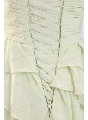 Empire Sweetheart High-low Ruching Chiffon Yellow Green Prom Dress