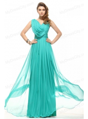 Empire V-neck Turquoise Chiffon Ruching 2014 Prom Dress