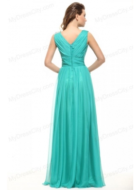 Empire V-neck Turquoise Chiffon Ruching 2014 Prom Dress