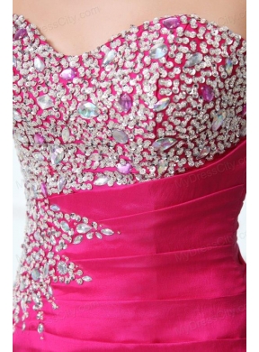 Hot Pink Sweetheart A-line Beading and Rhinestone Sweep Train Prom Dress