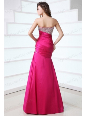 Hot Pink Sweetheart A-line Beading and Rhinestone Sweep Train Prom Dress