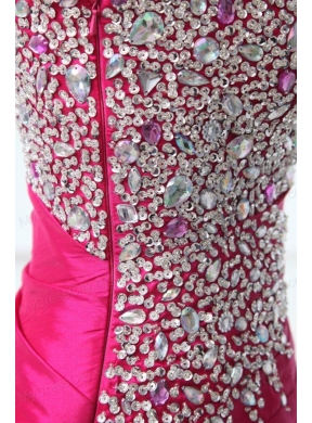 Hot Pink Sweetheart A-line Beading and Rhinestone Sweep Train Prom Dress