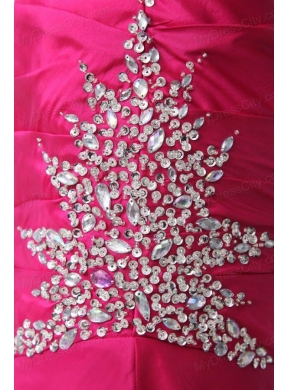 Hot Pink Sweetheart A-line Beading and Rhinestone Sweep Train Prom Dress