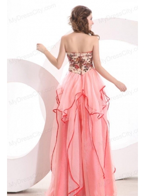 Informal Empire Sweetheart Watermelon Long Appliques Organza Prom Dress