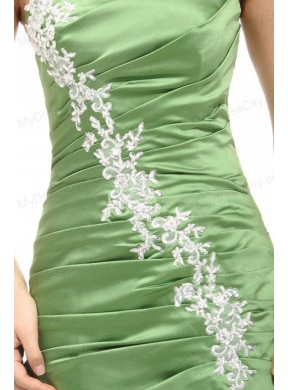 Mermaid One Shoulder Olive Green Prom Dress with White Appliques