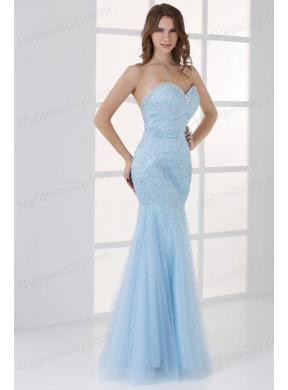 Mermaid Sweetheart Floor-length Light Blue Prom Dress with Beading