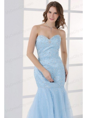 Mermaid Sweetheart Floor-length Light Blue Prom Dress with Beading