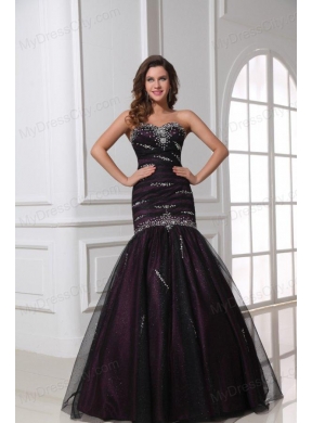 Mermaid Sweetheart Purple Tulle 2014 Perfect Prom Dress with Beading