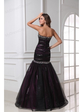 Mermaid Sweetheart Purple Tulle 2014 Perfect Prom Dress with Beading