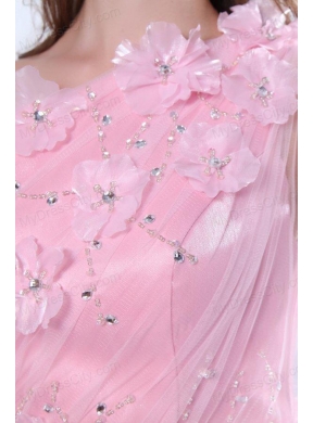 One Shoulder Column Flower and Beading Prom Dress in Baby Pink