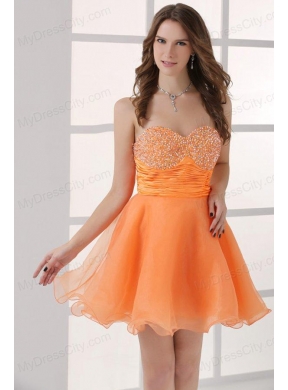 Orange Sweetheart Beaded Short Prom Dress Mini-length