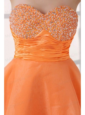 Orange Sweetheart Beaded Short Prom Dress Mini-length