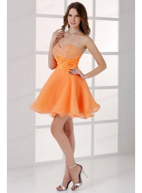 Orange Sweetheart Beaded Short Prom Dress Mini-length