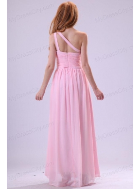 Pretty Empire One Shoulder Floor-length Pink Beading Chiffon Prom Dress