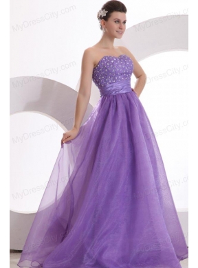 Princes Sweetheart Organza Purple Lace Up Floor-length Prom Dress with Beading