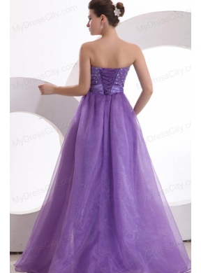 Princes Sweetheart Organza Purple Lace Up Floor-length Prom Dress with Beading