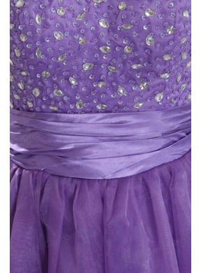 Princes Sweetheart Organza Purple Lace Up Floor-length Prom Dress with Beading