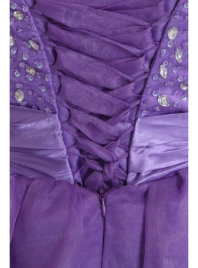 Princes Sweetheart Organza Purple Lace Up Floor-length Prom Dress with Beading