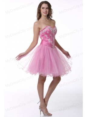 Princess Baby Pink Sweetheart Appliques Knee-length Prom Cocktail Dress