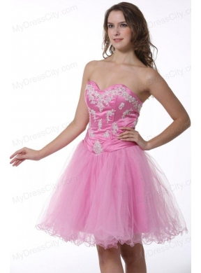 Princess Baby Pink Sweetheart Appliques Knee-length Prom Cocktail Dress