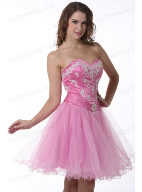 Princess Baby Pink Sweetheart Appliques Knee-length Prom Cocktail Dress