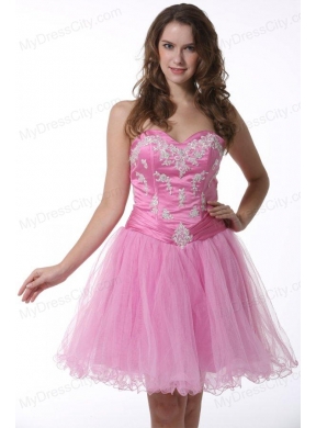 Princess Baby Pink Sweetheart Appliques Knee-length Prom Cocktail Dress