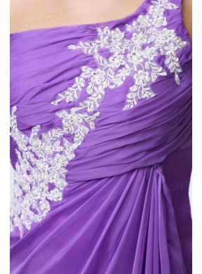 Purple Empire One Shoulder Brush Train Chiffon Appliques 2014 Prom Dress