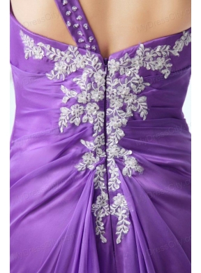 Purple Empire One Shoulder Brush Train Chiffon Appliques 2014 Prom Dress