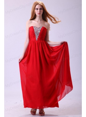 Red Empire Sweetheart Beading Floor-length Chiffon 2014 Prom Dress