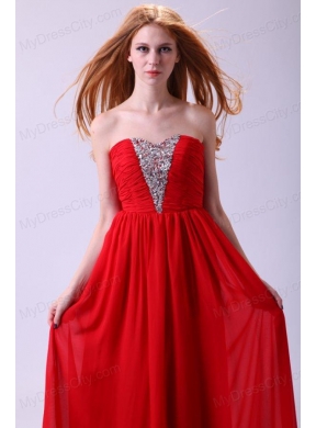 Red Empire Sweetheart Beading Floor-length Chiffon 2014 Prom Dress