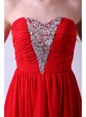 Red Empire Sweetheart Beading Floor-length Chiffon 2014 Prom Dress