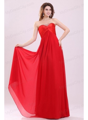 Red Empire Sweetheart Beading Floor length Chiffon Prom Dress