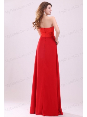 Red Empire Sweetheart Beading Floor length Chiffon Prom Dress