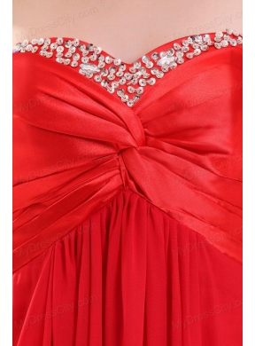 Red Empire Sweetheart Beading Floor length Chiffon Prom Dress