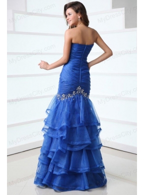 Sexy Blue Mermaid Sweetheart Floor-length Organza 2014 Spring Prom Dress with Beading