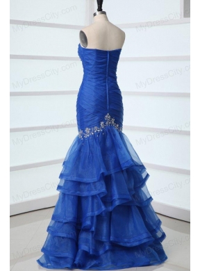 Sexy Blue Mermaid Sweetheart Floor-length Organza 2014 Spring Prom Dress with Beading