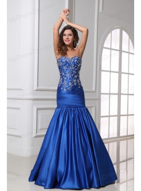 Sexy Mermaid Sweetheart Floor-length Blue Taffeta Prom Dress with Beading