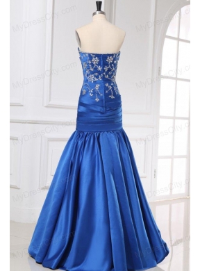 Sexy Mermaid Sweetheart Floor-length Blue Taffeta Prom Dress with Beading