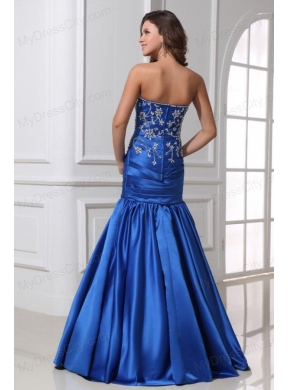 Sexy Mermaid Sweetheart Floor-length Blue Taffeta Prom Dress with Beading