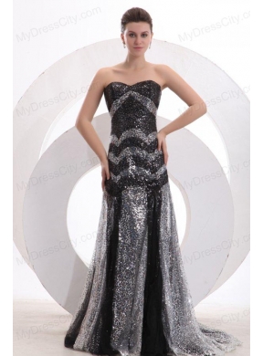 Sexy Mermaid Sweetheart Sequins Brush Train Black 2014 Spring Prom Dress