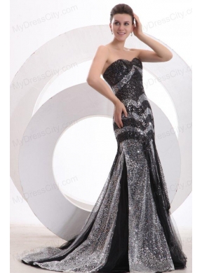 Sexy Mermaid Sweetheart Sequins Brush Train Black 2014 Spring Prom Dress