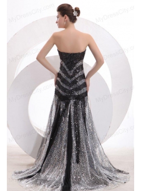 Sexy Mermaid Sweetheart Sequins Brush Train Black 2014 Spring Prom Dress