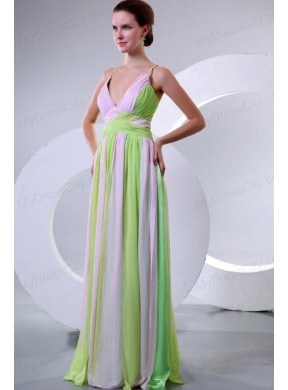 Spaghetti Straps Empire Multi-color Chiffon Prom Dress with Ruche