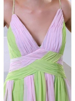 Spaghetti Straps Empire Multi-color Chiffon Prom Dress with Ruche