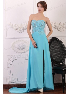 Sweetheart Beading and High Silt Chiffon Aqua Blue Prom Dress